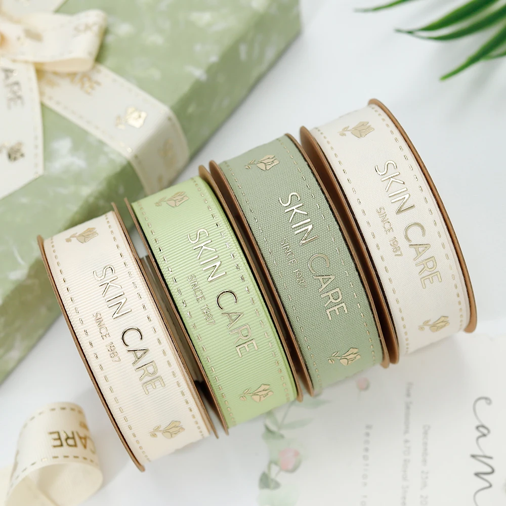 Customized Gold Foil Tape 1 inch Printing Ribbon Cotton Ribbon With Logo for Gift Cake Box Packaging