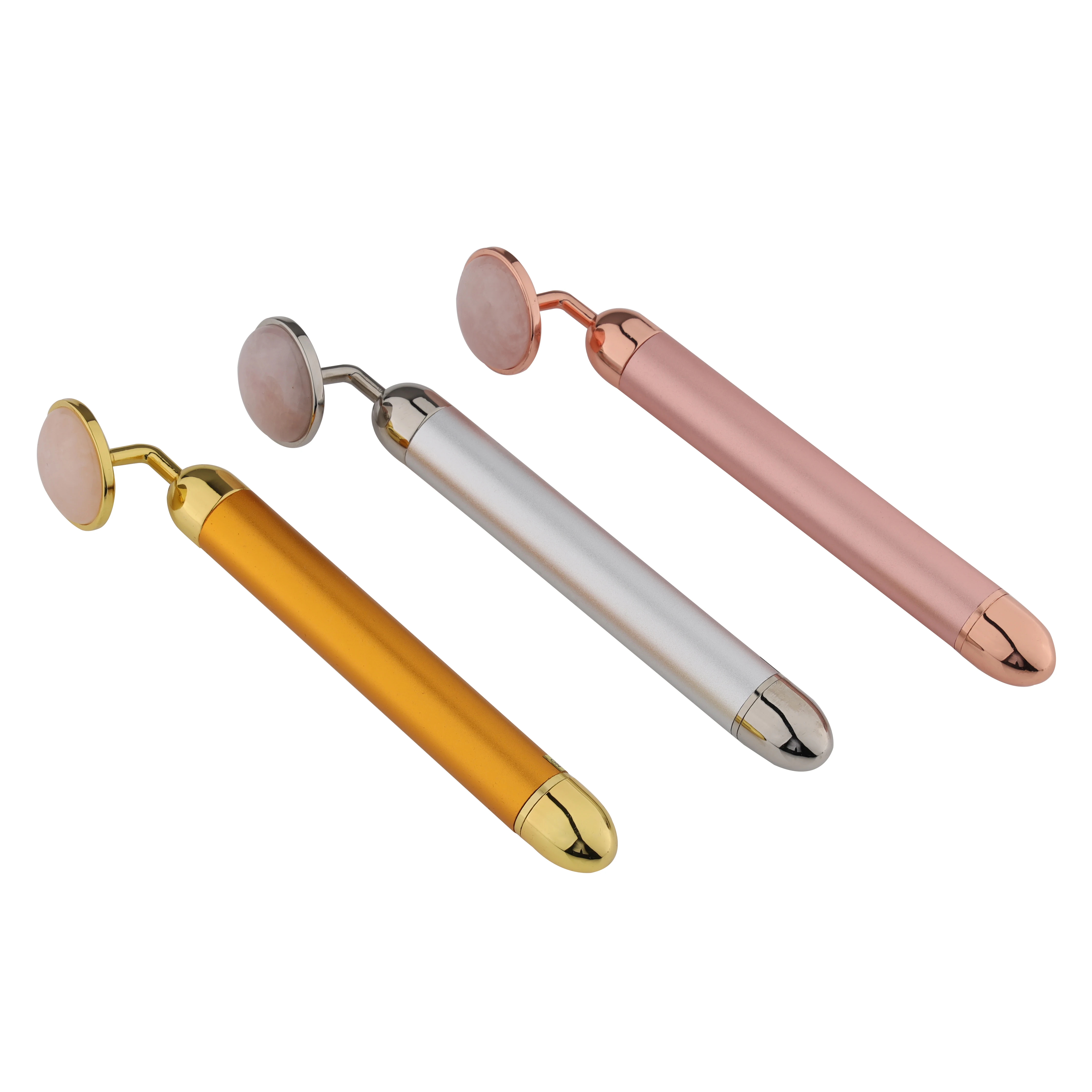 Custom Logo 24k Gold Beauty Bar Skin Lifting Eye Massage Electric Pink Quartz Vibrating Face Roller