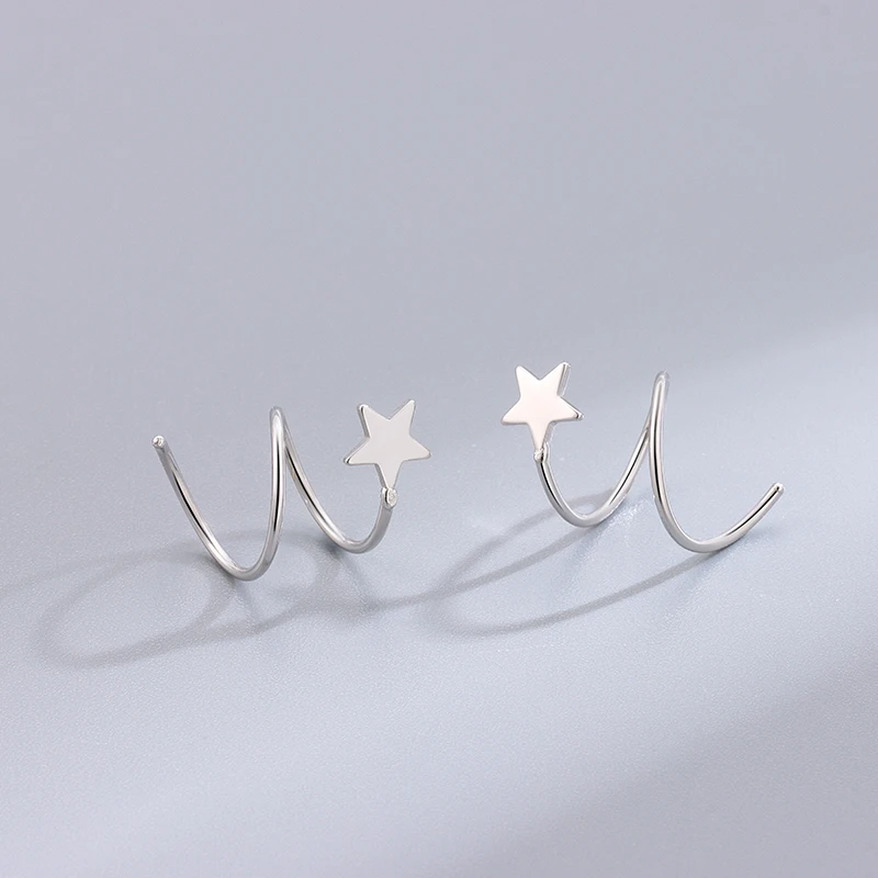 Simple Creative 925 Sterling Silver Star Studs Wrap Earring Women Girls Spiral Helix Ear Studs Cartilage Piercing
