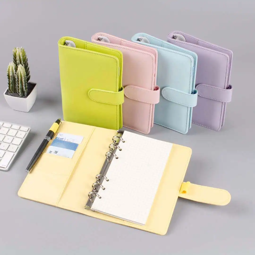 2023 Hot Selling Notebook 6 Rings Cash Card Work Agenda Budget Binder Macaron Candy Color Pu Leather Cover A5 A6 Binder