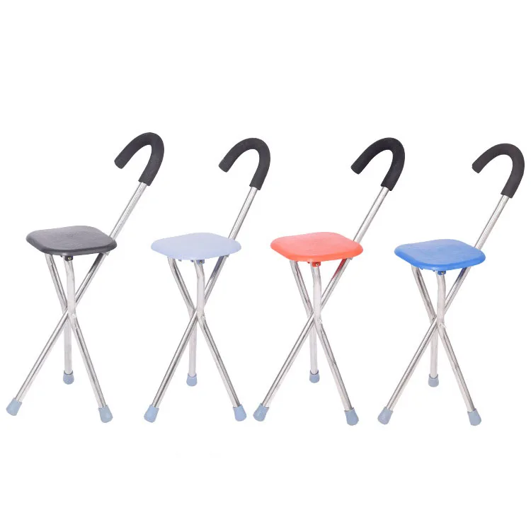 Three Legs Cane Chair Stainless Steel Stool Elderly People Outdoor Travel Cane Chairs Portable Cane Stool