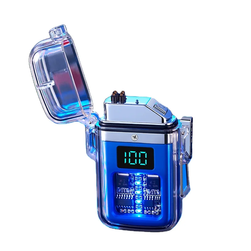 Мужская индивидуальная Водонепроницаемая зажигалка с двойной дугой, заряжаемая индивидуализированная зажигалка с индикатором мощности