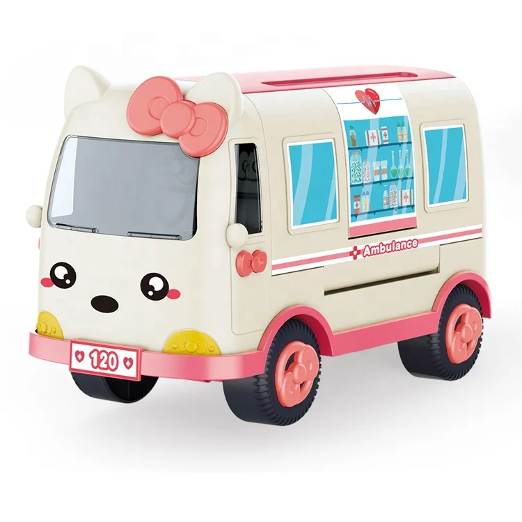 Toys 2023 frictional ambulance car set DIY playhouse games for kids indoor toys car with mini cute dolls gift  for kids