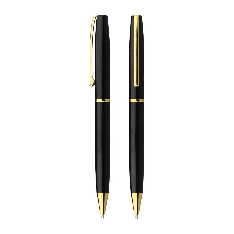 Promotional gift pen set classic black glossy metal ball point pen roller pen with custom logo