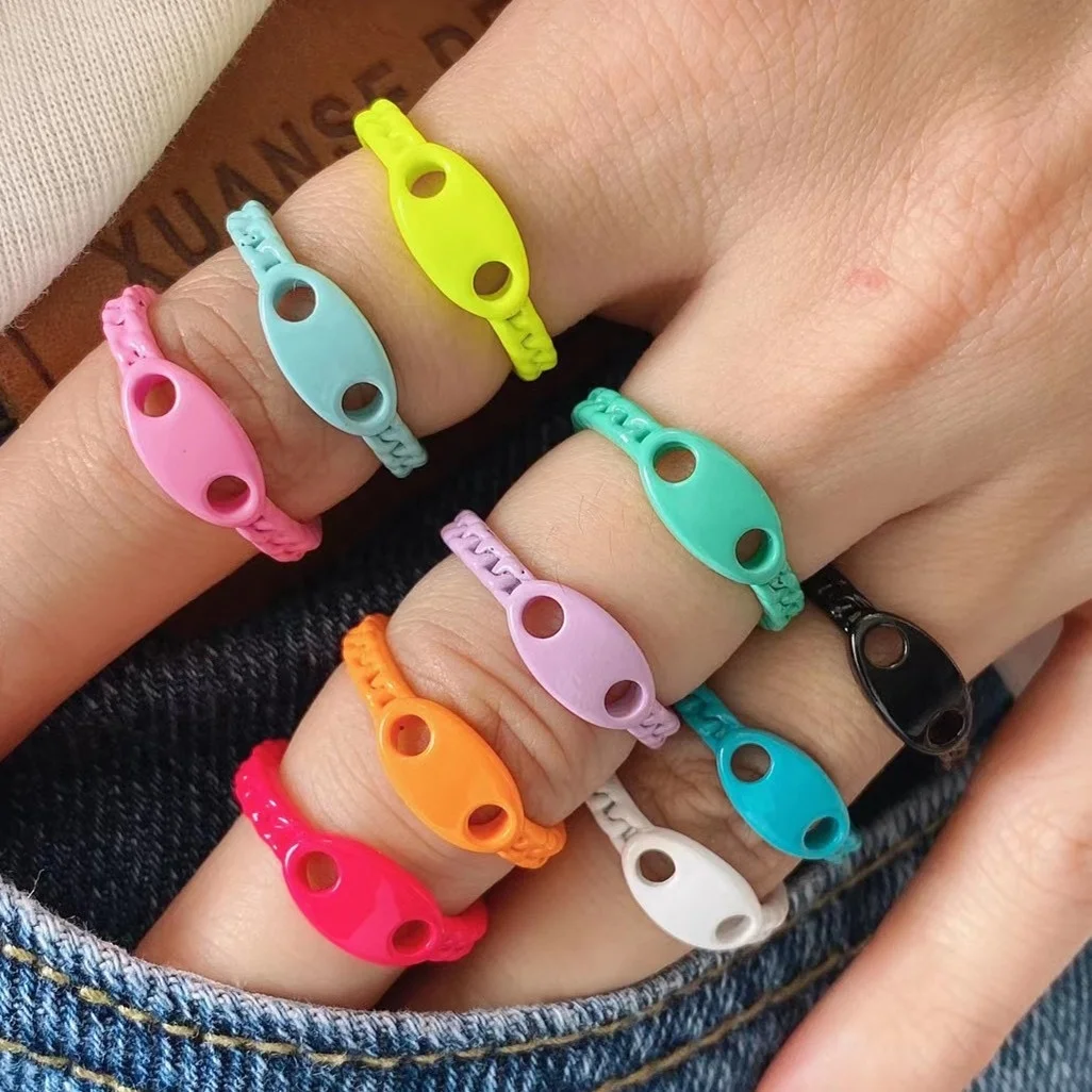 Fashion Chunky Summer Resizable Finger Ring Wholesale Latest Design Enamel Carved Heart Charm Girls Women Female Jewelry Rings