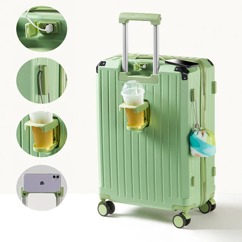 20 24 28 Custom Cabin Luggage Cup Holder Travel Trolly With Usb Charger & Portable Suitcase Luggage Female