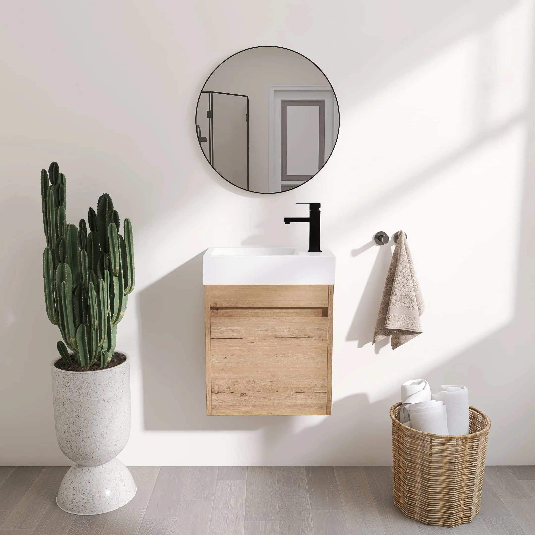 Bathroom Vanity with Sink in 18 Inch Single Sink Floating Bathroom Vanity with Soft Close Door (Imitative Oak)