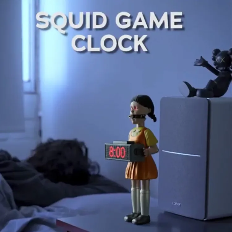 Squid Game Hand Clock 123 Squid Game Alarm Wooden Girl Ornaments Korean Drama Little Girl Ornaments For Christmas Halloween