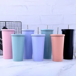 Hot sale 500/750ml Insulation Thermos  coffee Mug Double Wall  Stainless Steel  Milk tea Boba Tumbler with Lid and Straw