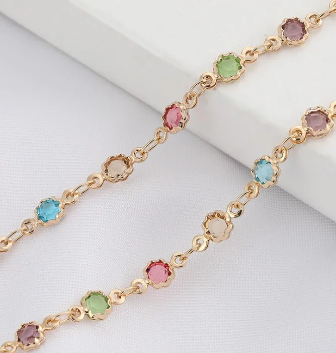 NANA 14k gold plated brass fashon design 2.5mm chain with 5mm colorful crystal beads,jewelry findings