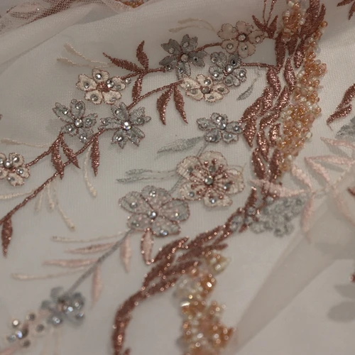 fashion 100%polyester flower flat embroidery luxury beaded rayon yard lace fabric for garment