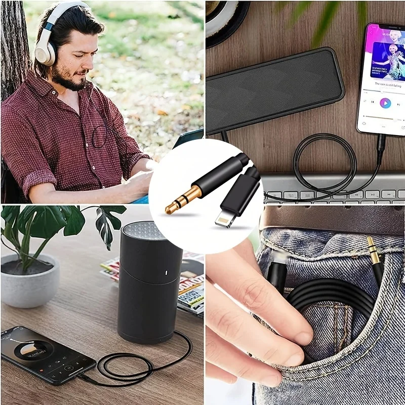 Premium FOR Light to Aux Cable for Phone 3.5 mm Headphone Home / Car Stereo Speaker and More 1M
