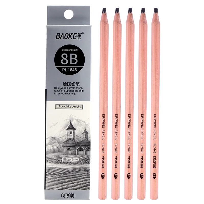 luxury pencil wooden 8B pencil black drawing pencil with graphite lead