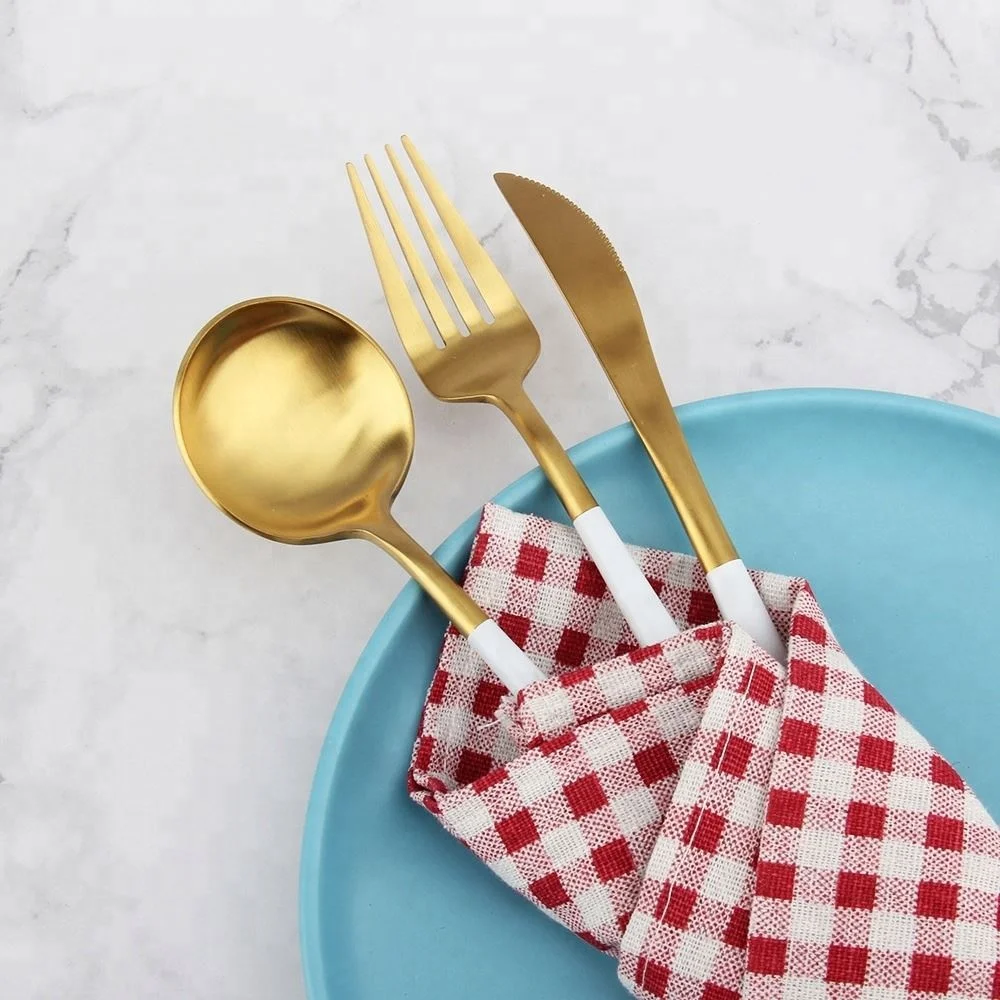 Western Royal Gold Cutlery Set Stainless Steel Flatware Spoons Forks Knives Wedding Party Tableware Matte Silverware Set