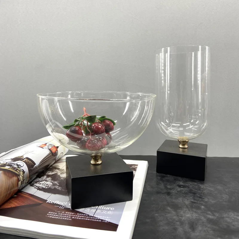 Modern Glass Body Black Marble Flower Vase  Marble Tray For Home Decor & Hotel Decor