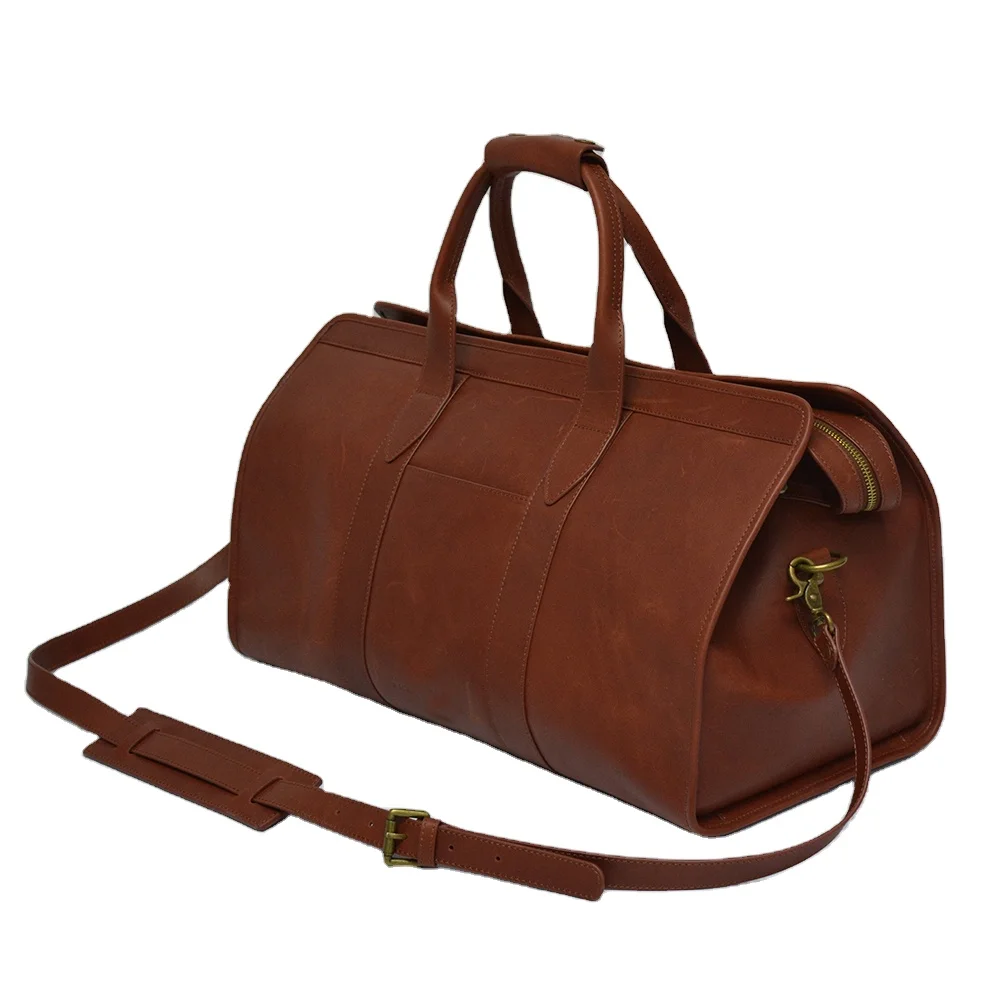 High quality handmade custom Chestnut Genuine Leather Travel Bag Classic duffle bag