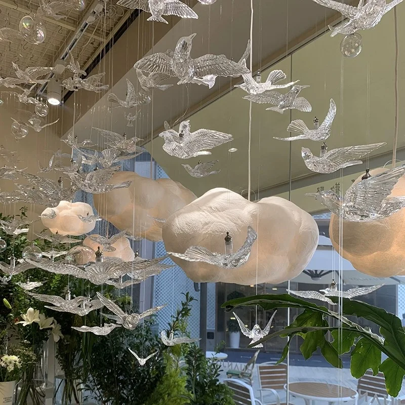 Wedding Hotel Lobby Stairs Bird Glass Ceiling Hanging Lamp Indoor Decorative Chandelier Pendant Light