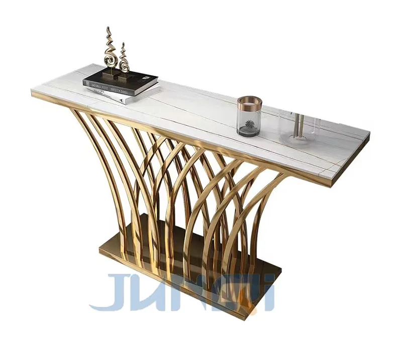 Hallway furniture with shelving and drawers modern gold stainless steel marble luxury console table