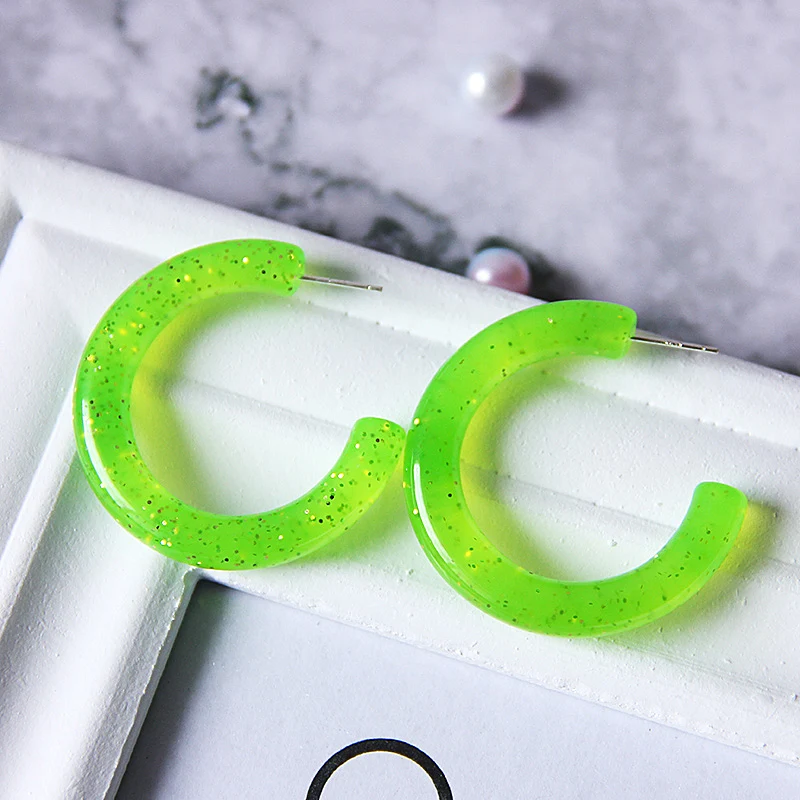V&R Fashion jewelry 925 Sterling silver post earring transparent pink green neon yellow Acrylic hoop earrings