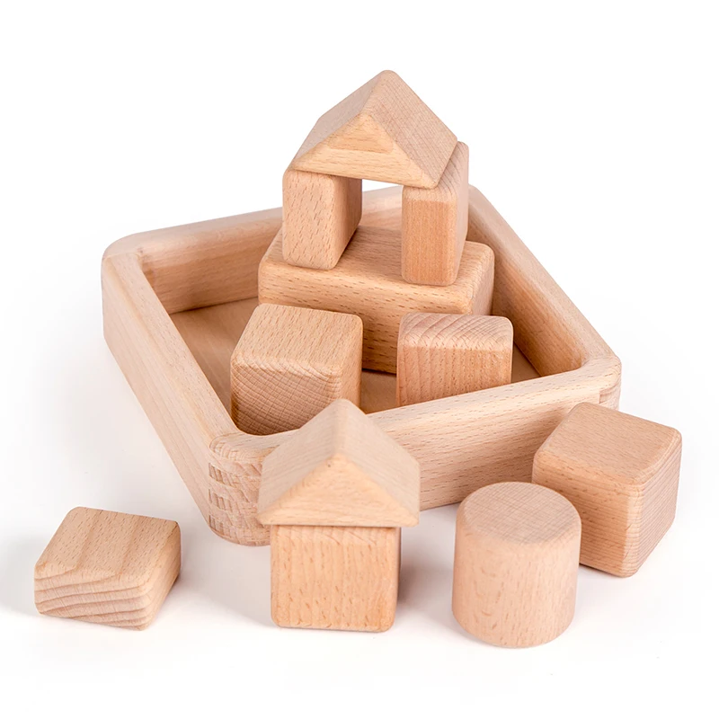 wooden Montessori learning geometric solids shape cognition blocks Wooden Geometric building blocks