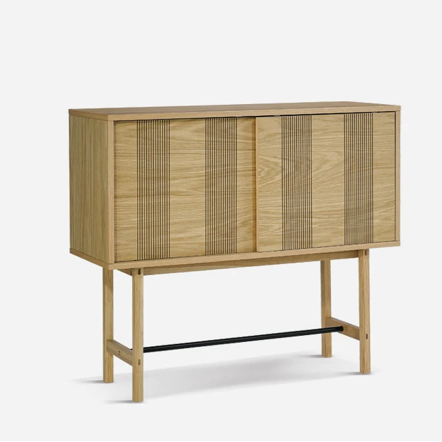 Sideboard with metal frame for dining room furniture 18mm MDF with PU painting cabinet, oak veneer top, metal legs