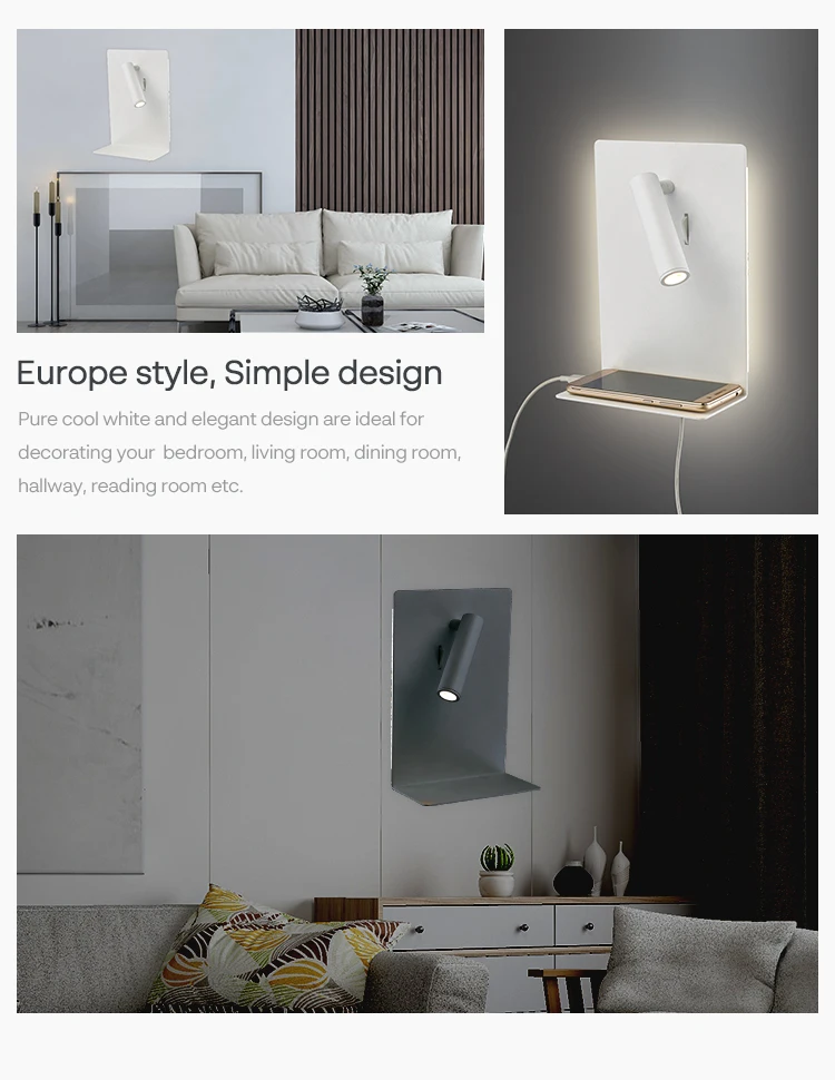 Villa Modern 3+8W Adjustable Wall Lamp USB Charger Phone Holder LED Reading Wall Lamp