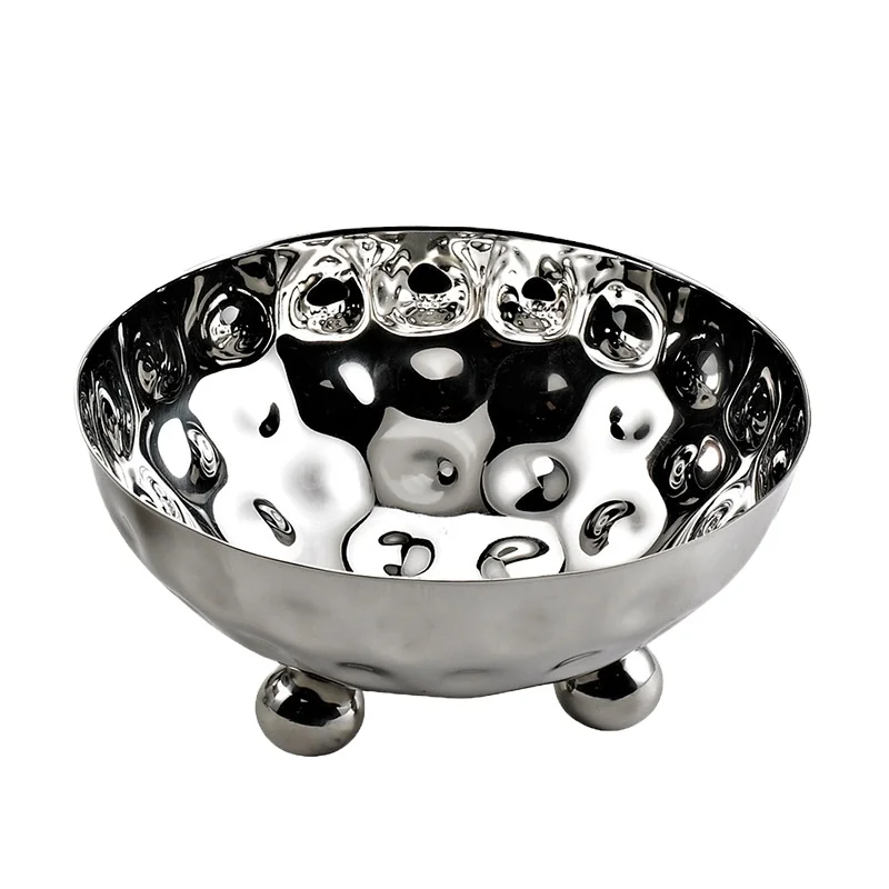 buffet decoration bowl hammered round salad bowl set silver fruit bowl stainless steel food display for sale