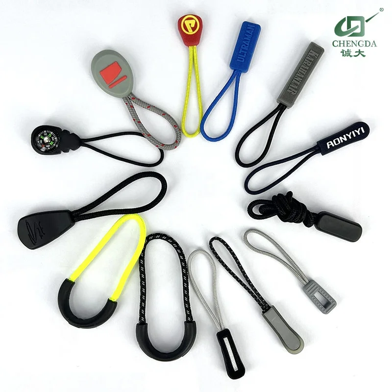 CHENGDA zipper cord puller Rapid Custom Colorful Soft Pvc Zipper Pull Clothing Rubber Plastic Silicone Cord Zip Pullers
