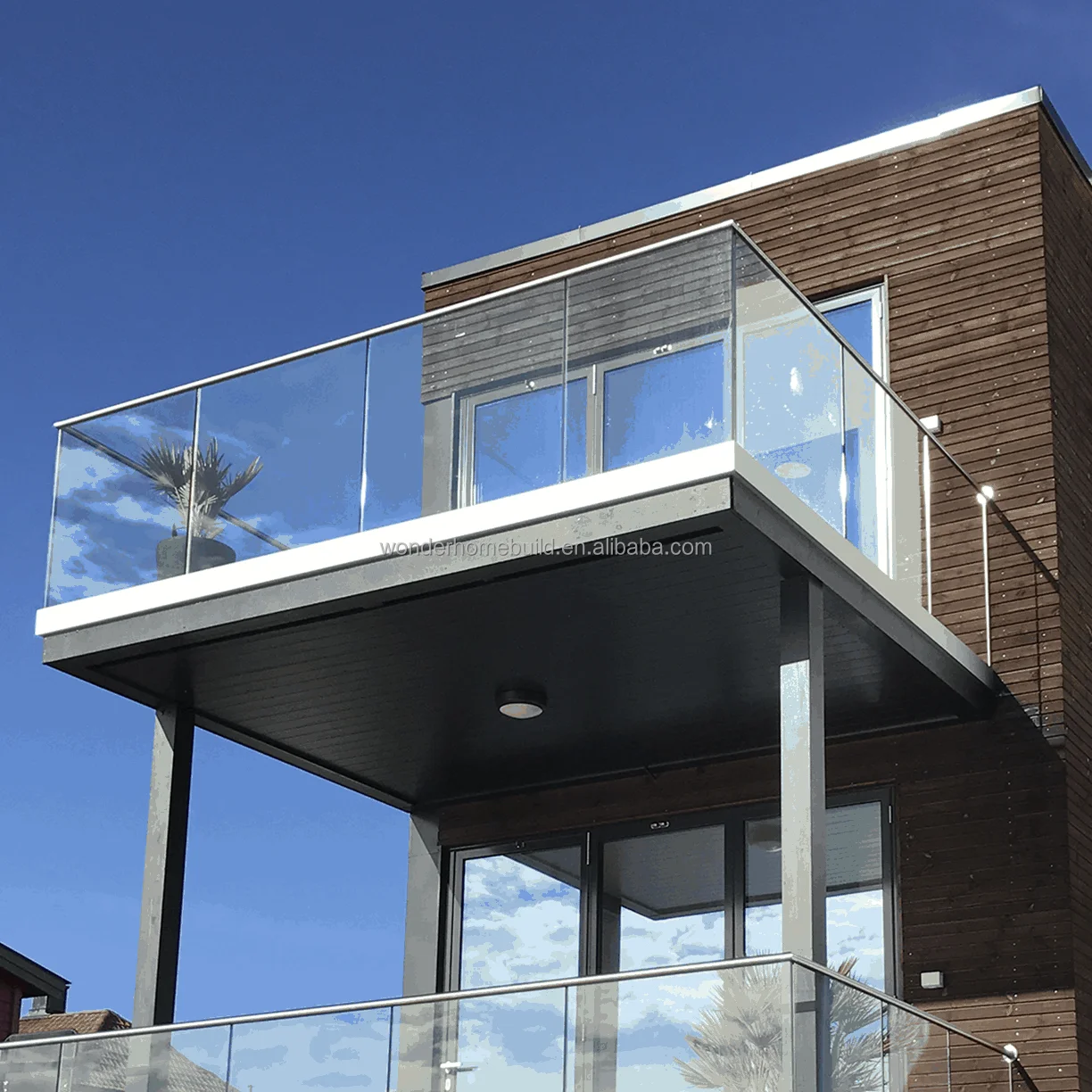 Home glass balcony guard rail with glass railing shoe