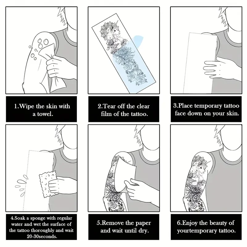 Sheets Full Arm Temporary Tattoo ,Tattoo Stickers , Long Lasting Waterproof Realistic Dragon Art Temporary Tattoo For Men