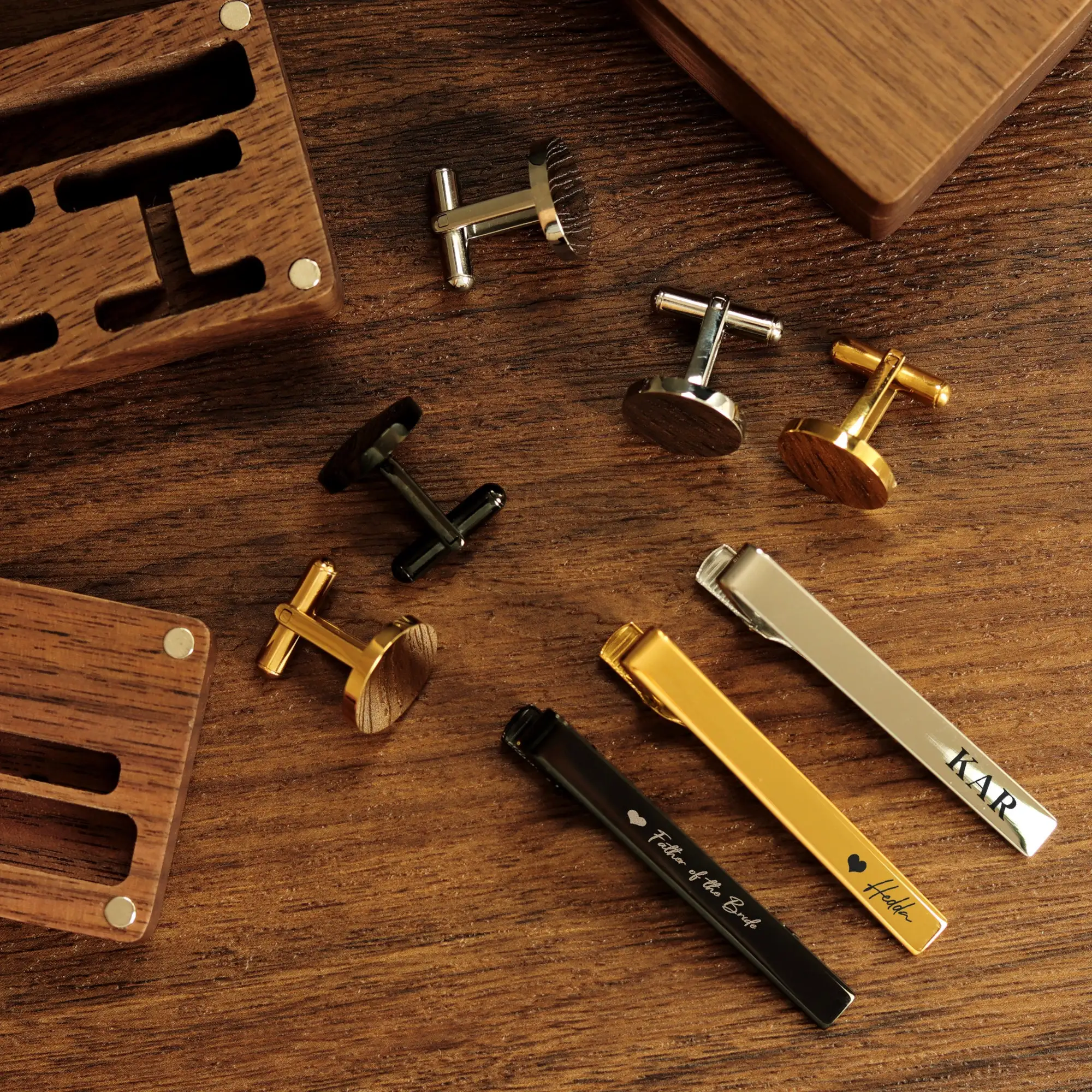 Personalized Name Cufflinks in Wooden Box Groomsmen Gifts and Bachelor Party Gift for Dad for Wedding or Engagement