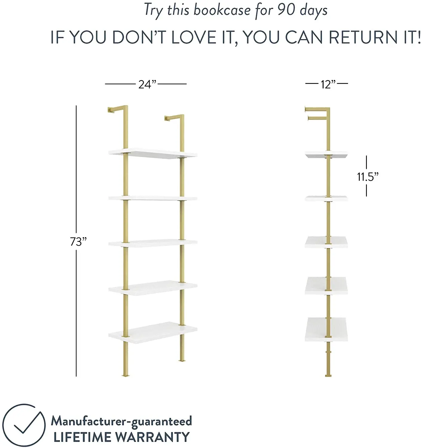 5-Shelf Modern Bookcase Wall Mounted Ladder Bookshelf Storage Shelf