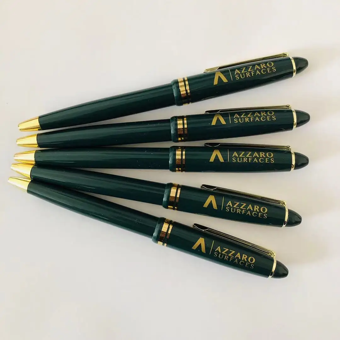 Hot sales advertising dark green plastic ballpoint logo pen solid green barrel hotel office writing pen