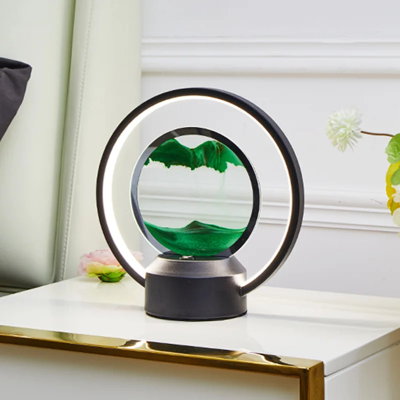 Quicksand Painting Ornament Led Table Lamp Moving Sand Art Picture Deep Sea Flowing Sand Frame Room Decor Light Bed Lamp