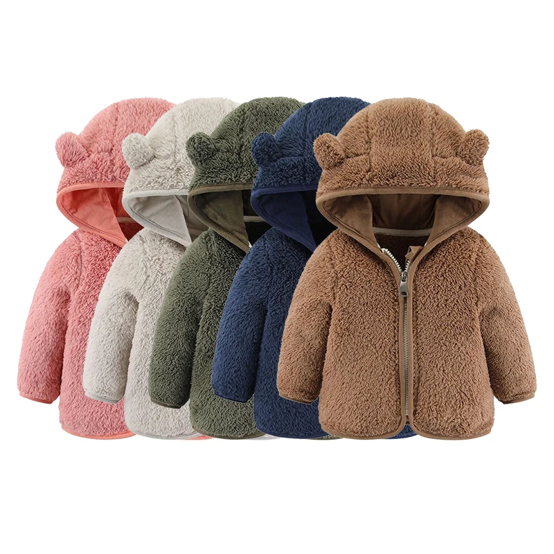 Baby teddy jacket baby winter outwear clothes custom infant fleece hoodie baby Boys Bear Ears Shape Fleece Zip-up Hooded Jacket