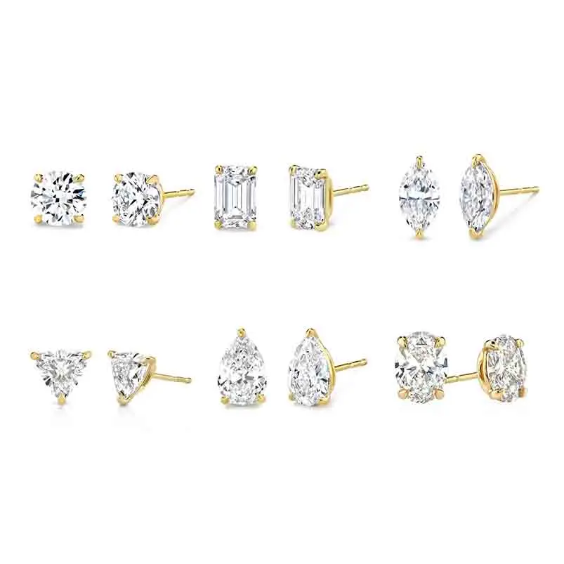 14k Gold Round and Triangle Stud Earrings Set Small Studs Earrings Multipack Trendy Women Tragus Cartilage Earrings