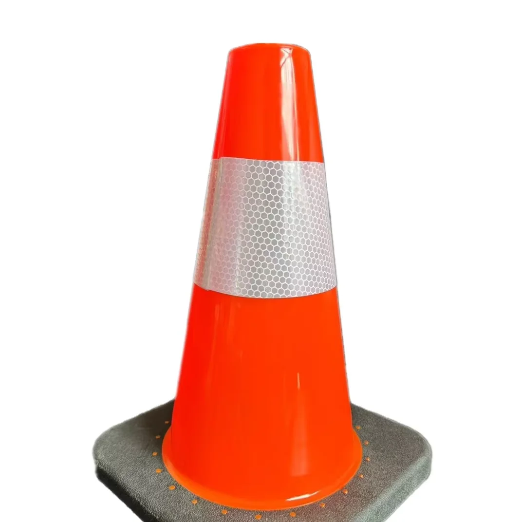 Durable and portable road safety PVC black base 30cm high reflective traffic cone wholesale