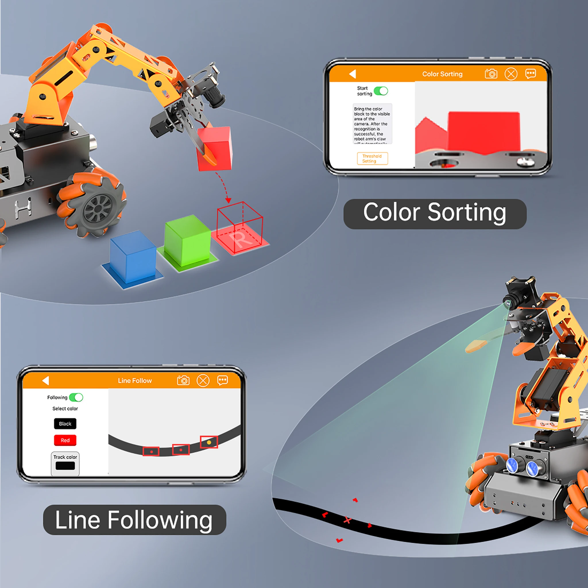 MasterPi Hiwonder AI Vision Robot Arm with Mecanum Wheels Car Powered by Raspberry Pi Open Source Robot Car