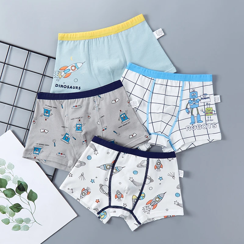 Multiple Combinations Soft Feeling 3 Pieces Breathable Cartoon Boy Kids Boxers Underwear