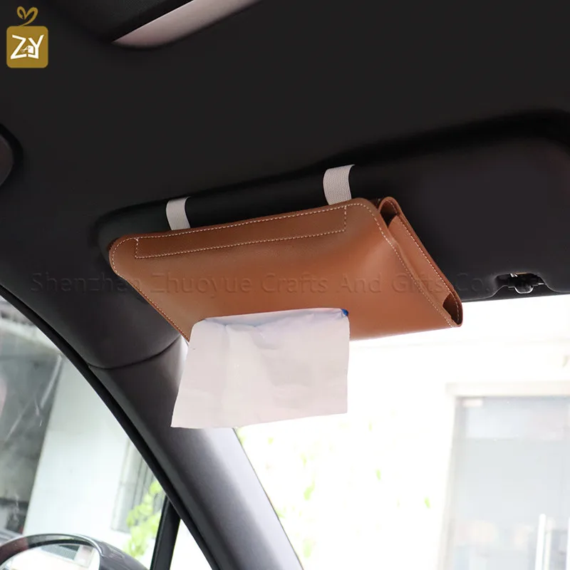 Leather Car Sun Visor Tissue Box Holder Armrest Car Napkin Organizer Backseat Tissue Case Car Interior Accessories