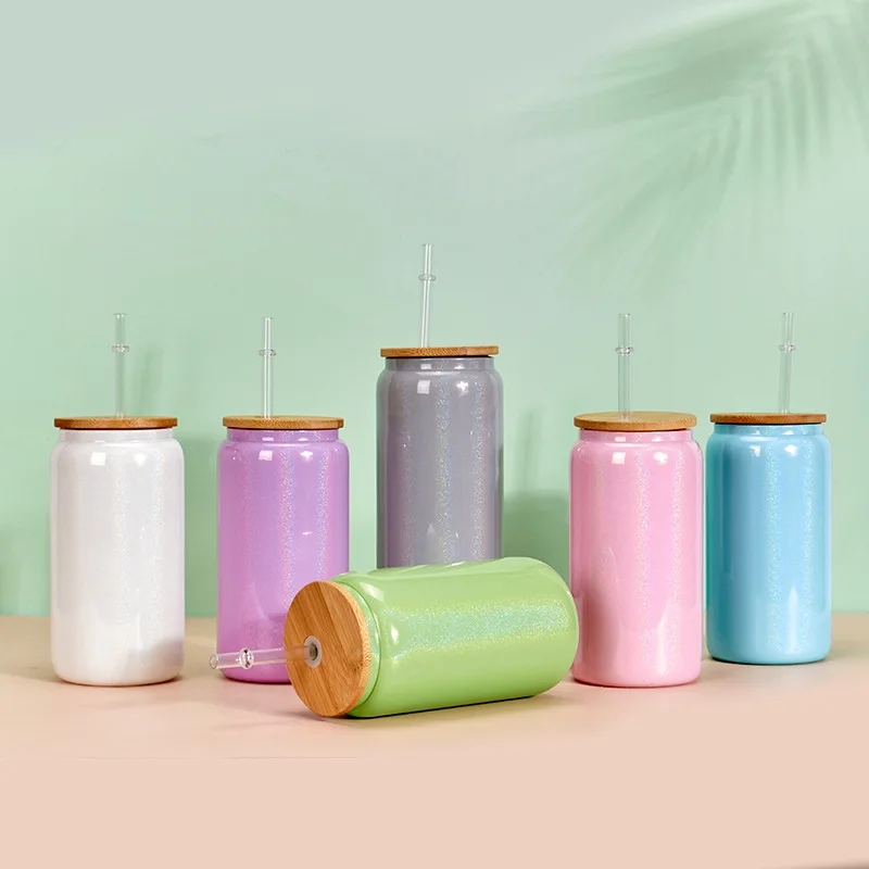 New arrival colorful in sunlight Laser clear rainbow iridescent 12oz 16oz 20oz DIY blank sublimation glass cans