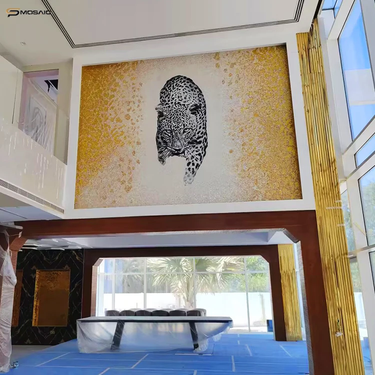 Золотой градиент черный леопардовый узор зеркальная мозаика стеклянная плитка роскошный отель Вилла декор для интерьера стены искусства на заказ настенная мозаичная