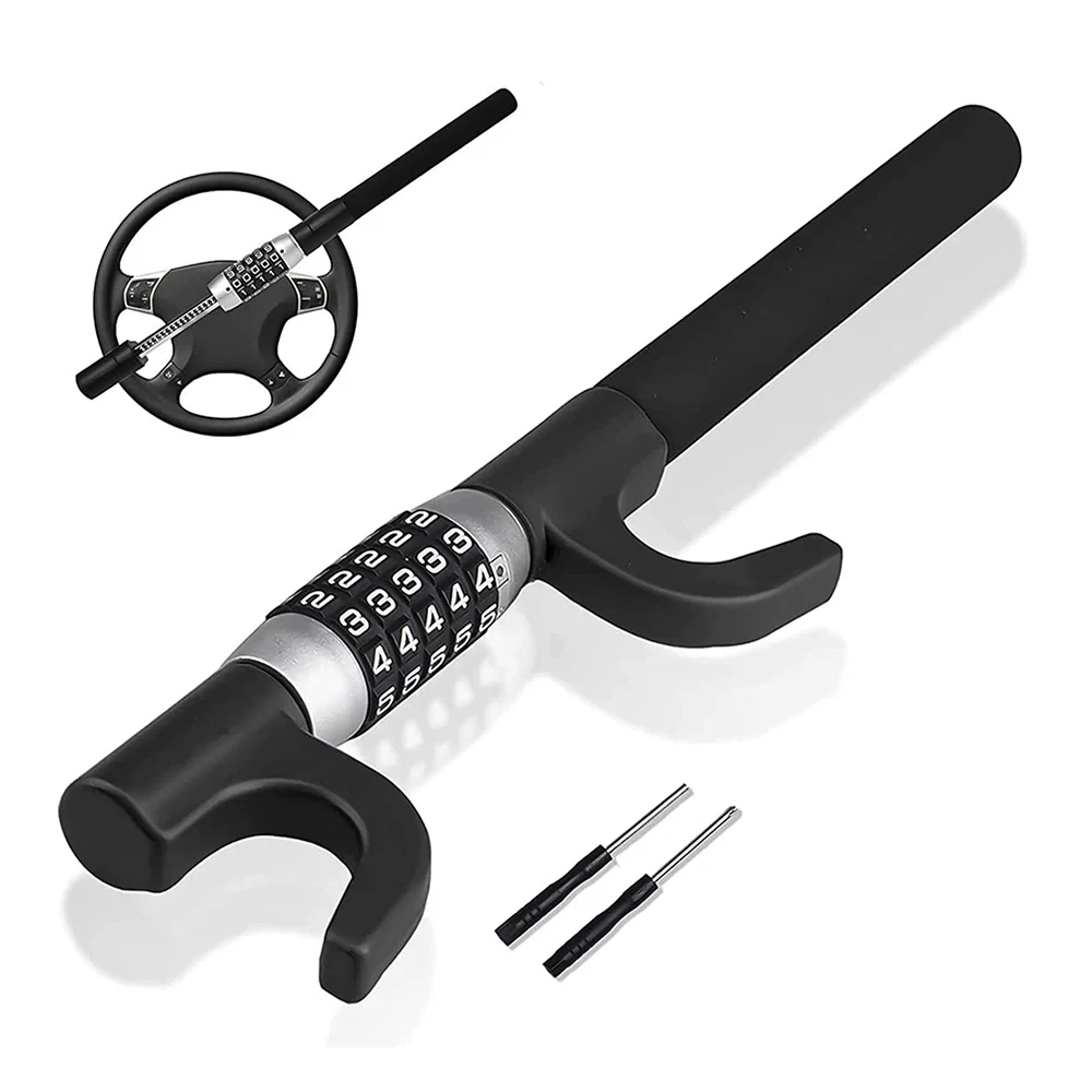Multi functional adjustable car steering wheel password Telescopic anti-theft lock U-shaped Double hook lock Automobile articles