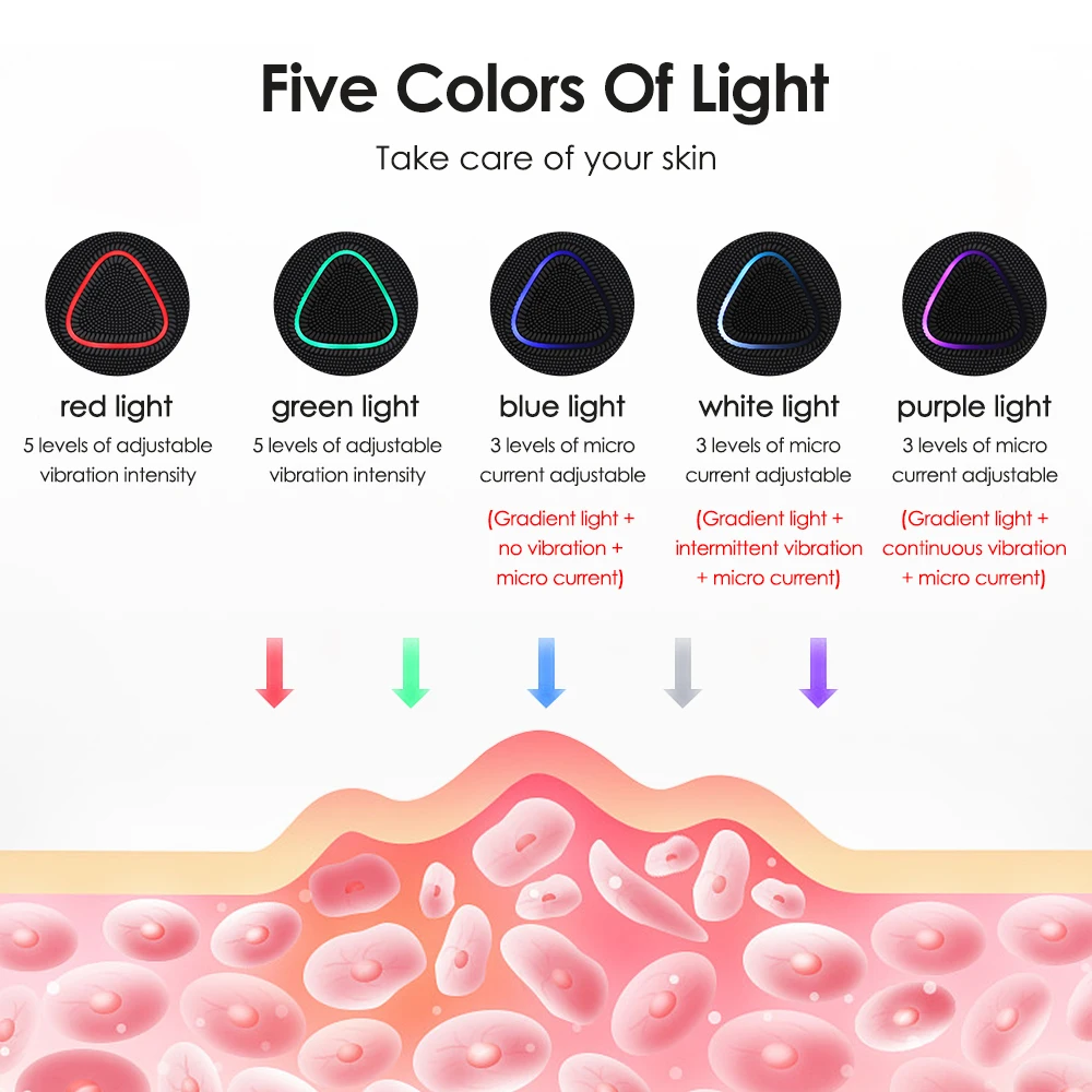 Mini Sonic Vibration Face Massager EMS Micro-current Silicone Facial Cleansing Brush With Steel Roller