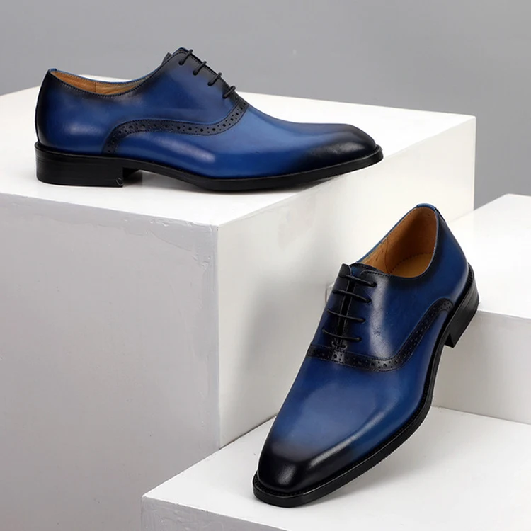 Luxury Brand men Leather  Dress Shoes  ,2019 Formal Shoes blue color Men Fashion  new  Design Wedding Shoes For Men