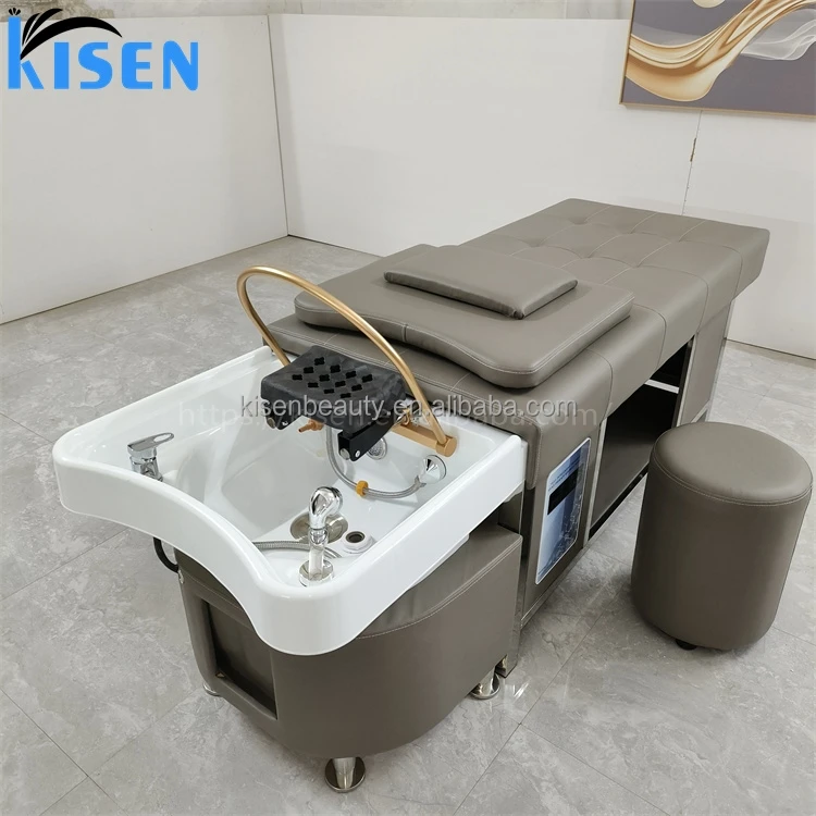Kisen Hot Sale Salon Furniture SPA Head Water Therapy Fumigated For Massage Table Beauty Bed Shampoo Bed with Basin