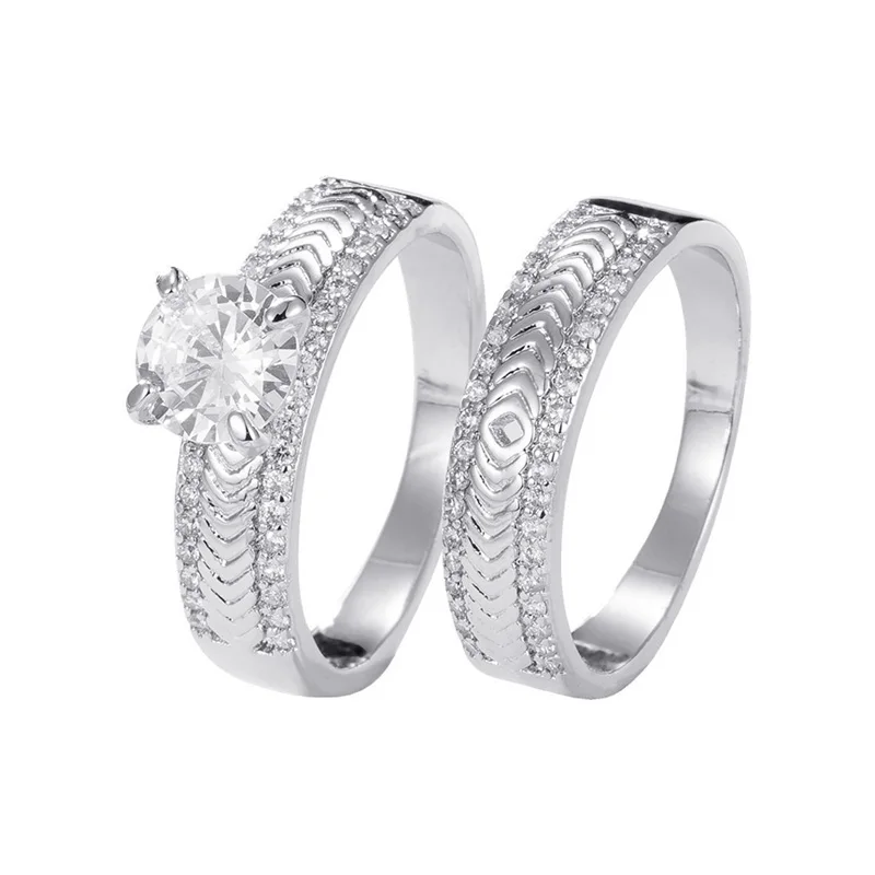 IPMIN wholesale diamond zircon silver plated copper wedding rings for couple