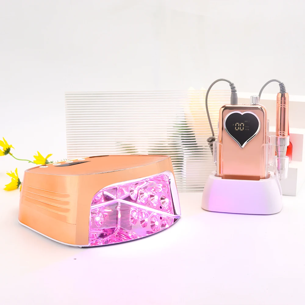 Quick Dry Gel Polish Nail Dryer Machine Rose Gold uv Led Handheld Nail Table Lamp Custom LOGO Rechargeable Nail Drill Lamp Set