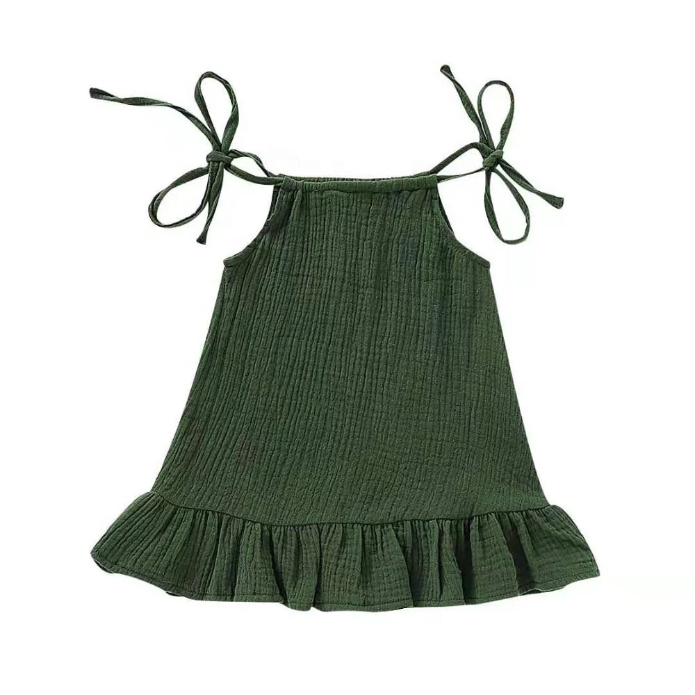 Summer baby girl dress lovely 6 to 9 month pure cotton line and hemp kids clothing sleeveless dress skirt