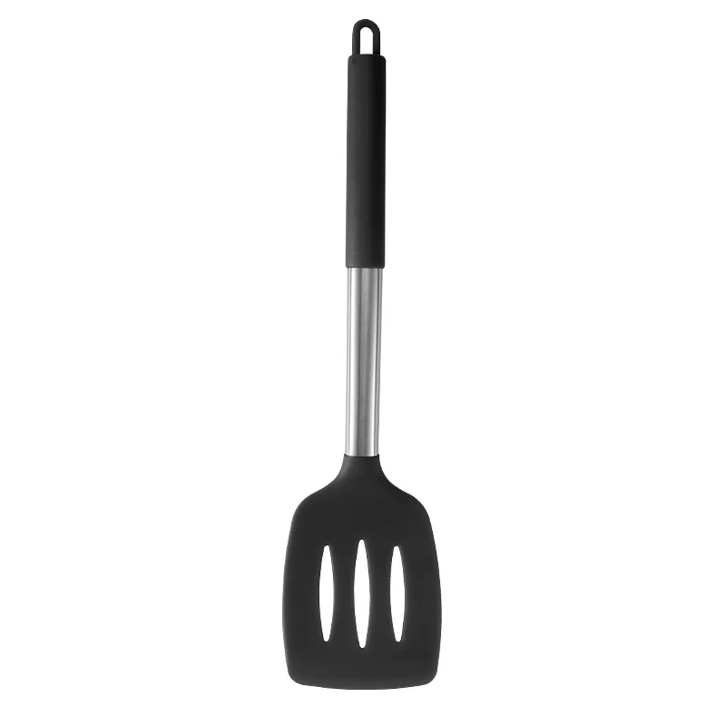 Силиконовая кухонная лопатка, Сервировочная ложка для спагетти, кухонные инструменты, Черная кухонная утварь с подставкой